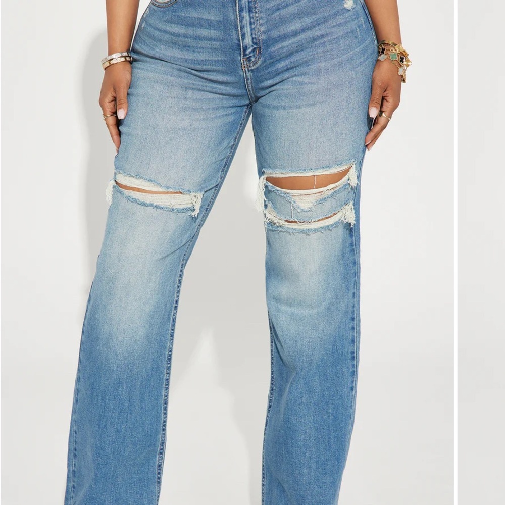 Blue Flare Wide Leg Jeans with Distressed Knees